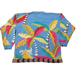 Vintage Christine Foley Knit Tropical Palm Tree Sweater Size 2